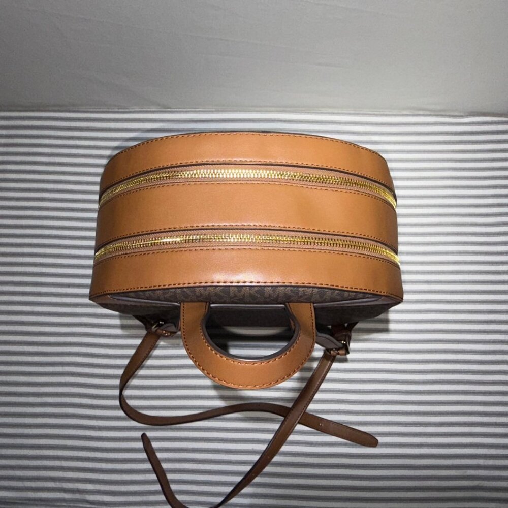 Michael Kors MK Signature Brown Backpack Leather Trim Women’s Designer Bag. - Picture 5 of 5